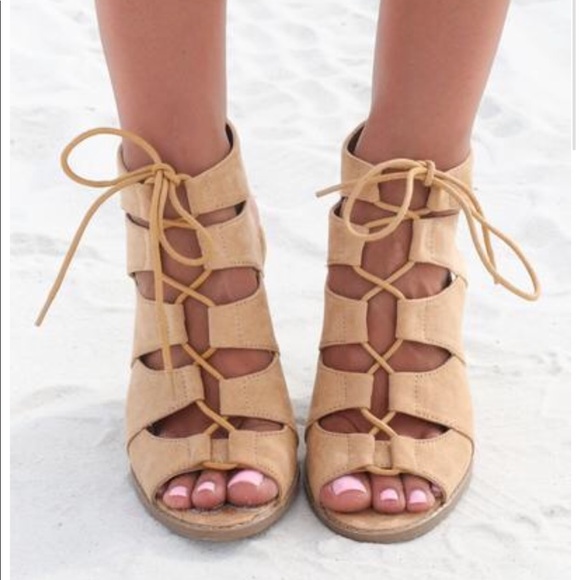 tan caged heels